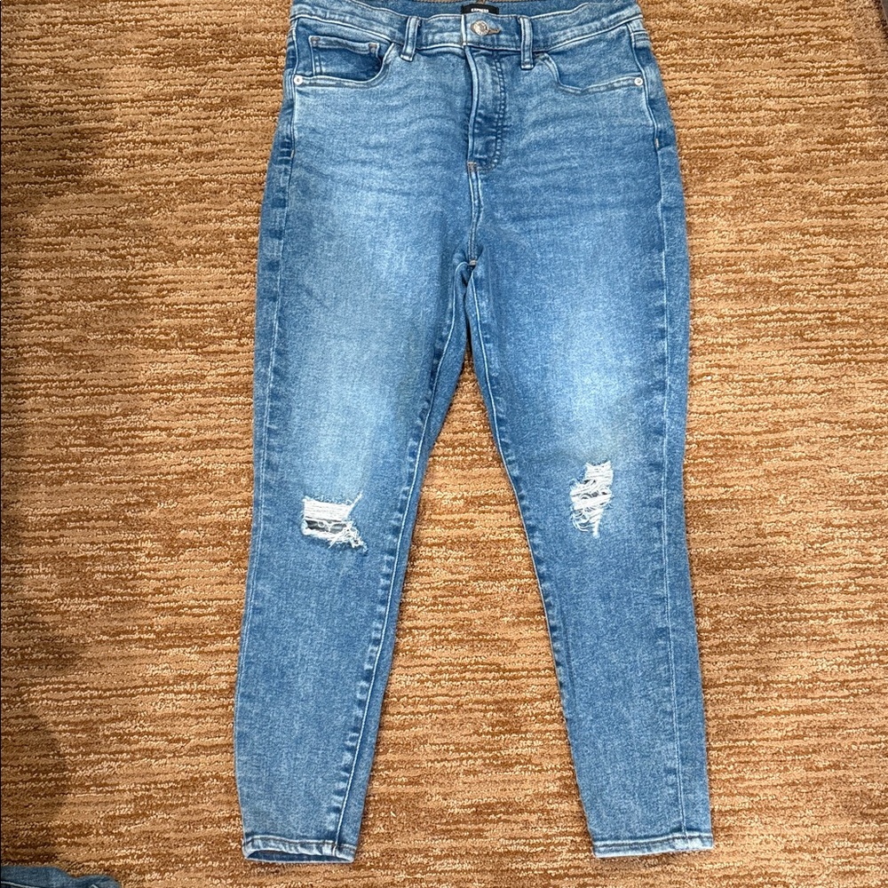 Express Light Blue Distressed Skinny Jeans